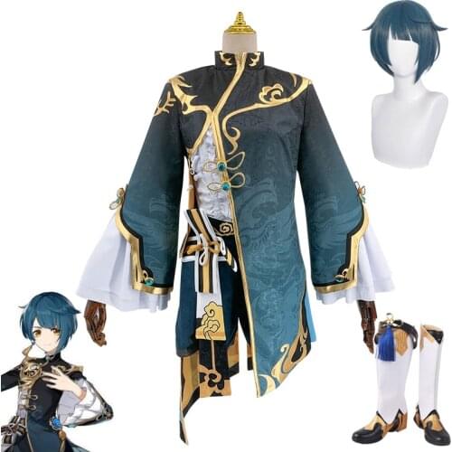 Genshin Impact XingQiu Cosplay Costumes Original Ver Uniform Accessories Full Sets Game Wigs Synthetic Hair Halloween Party