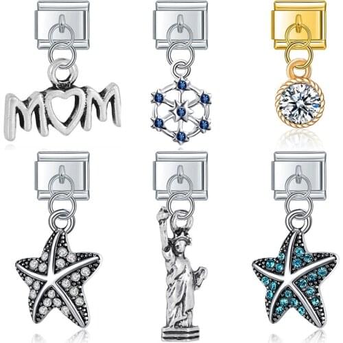 Hapiship 2021 New Original Daisy Heart Starfish Snowflake Rhinestone Italian Charm Fit 9mm Bracelet Bangle Jewelry Making DJ072