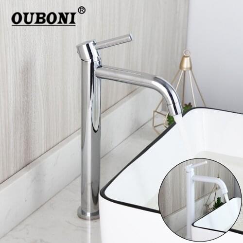OUBONI Chrome & White Bathroom Faucet Wash Basin Sink Micer Tap Counter Top Stream Spray Water Mixer Faucet Long Reach Spout Tap