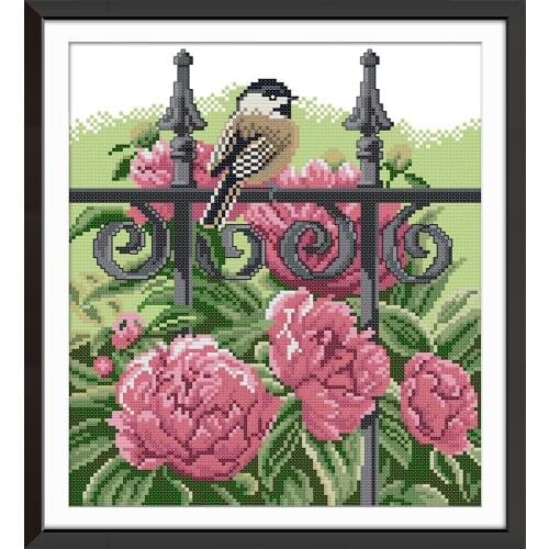 Joy Sunday Bird On The Fence 2 Chinese Cross Stitch Kits Ecological Cotton Clear 11CT Stamped Printed DIY Decoration For Home