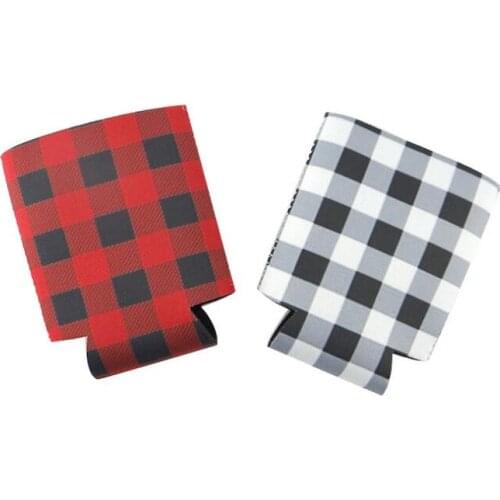 Plaid Neoprene Can cooler Sleeve Beverage With Bottom Beer Cup Cover Case Bottle Cup Holder Drinkware Handle Kitchen Tools