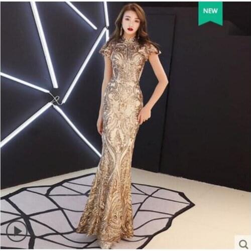 Fashion Gold Sequins Long Slim Dress Birthday Prom Party Celebrate Dress Female Singer Outfit Bar Nightclub Dancer Wear Dresses