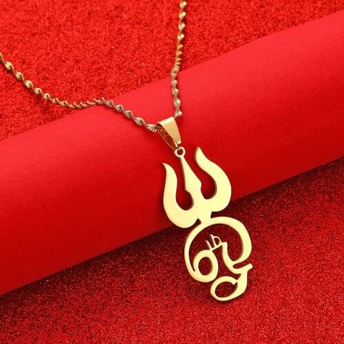 India Tamil Om Sign Pendant Necklaces for Women Girls Stainless Steel TAMIL OM Symbol Indian Jewelry