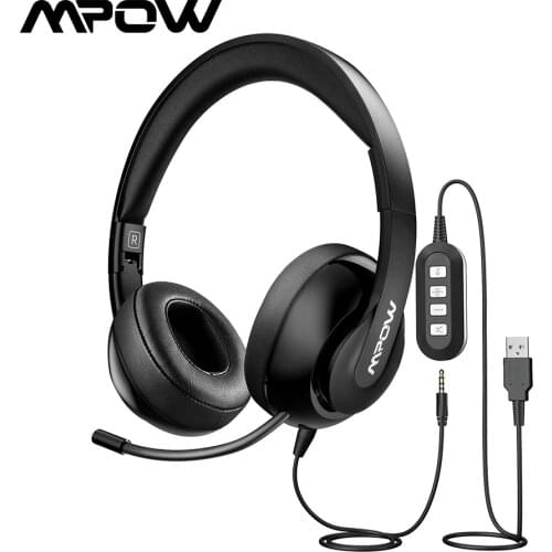 Mpow HC4 Over Ear Headphone With Noise Cancelling Crystal Clear Microphone Foldable Headset With AUX&USB Plug For PC/iPad/Tablet