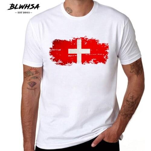 BLWHSA Switzerland Flag Printing T shirt Men Casual Short Sleeve Cotton Summer Funny T-shirts Hip Hop Switzerland Flag Tshirts