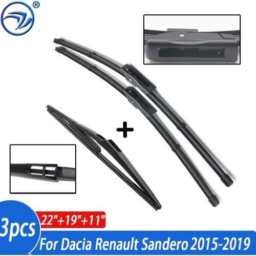 Wiper Front & Rear Wiper Blades Set For Dacia Renault Sandero 2015 2016 2017 2018 2019 Windshield Windscreen 22"19"11"