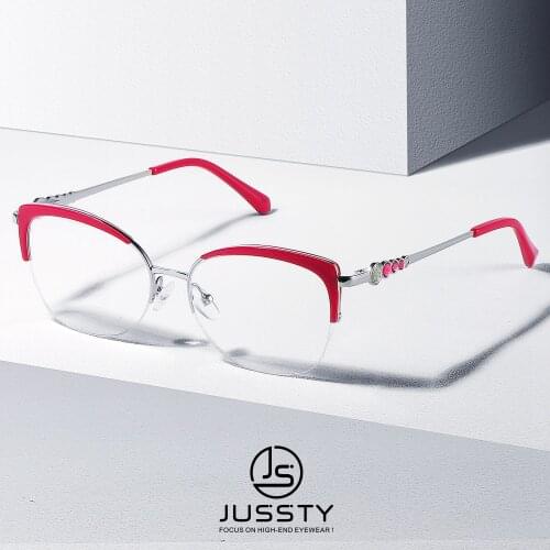 Semi Rimless Cat Eye Prescription Glasses Frame Women Myopia Optical Eyeglasses Frame Female High End Korean Acetate Eyewear