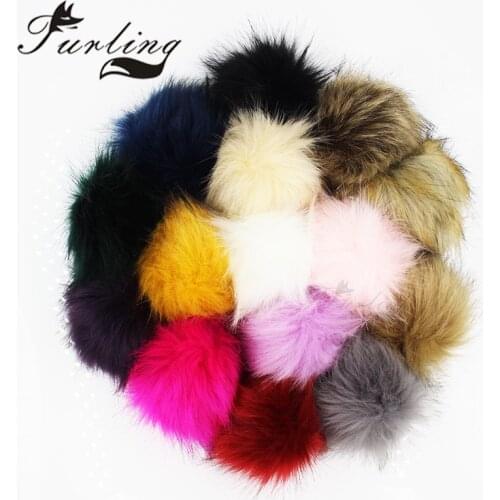 Furling 12pcs Faux Fox Fur 11CM Fluffy Pom poms with String Cord for Hat Scarves Beanie Cap Accessories DIY Keychain Accessory