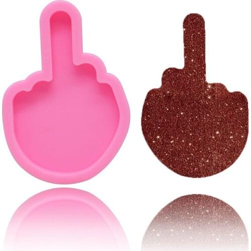 DIY Silicone Mirror Epoxy Vertical Middle Finger Keychain Pendant Mold, Fondant Cake Decoration Material Resin Mold