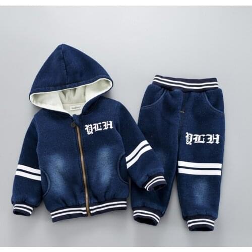 Warm Thick Clothing Hooded Boys Zipper Tracksuit Long Sleeves Velvet Solid Outfit With Letter Toddler Kids Casual Outfits