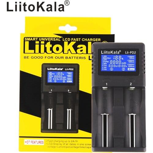 LIITOKALA LII-PD2 Smart Battery Charger for NiMH Lithium Batteries 2 Slots Independent Charging Auto-polarity Detector Charger