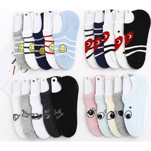 5-Pair Pack New Childrens Socks Sneaker Summer No-Show Socks Boy Girl Cartoon Smiley Face Hidden Socks Kids Cotton infant