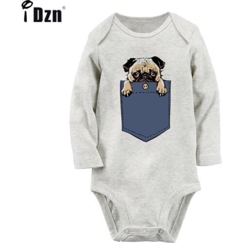Retro Vintage Cute Dog Rigby flower Cute Pug Dog in My Pocket Design Newborn Baby Bodysuit Toddler Onsies Jumpsuit Clothes