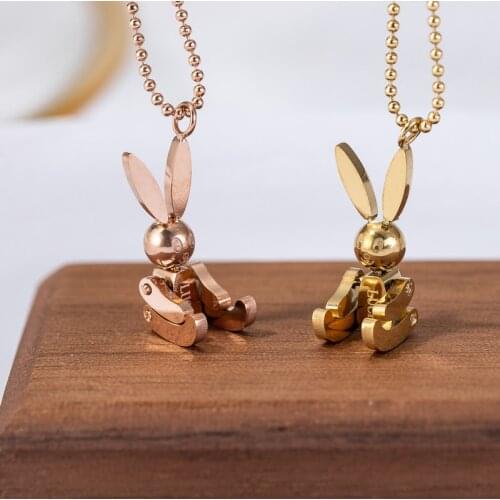 YUN RUO 18 K Gold Plated Cute Mobile Rabbit Pendant Necklace Woman Fashion Titanium Steel Jewelry Gift Never Fade Hypoallergenic