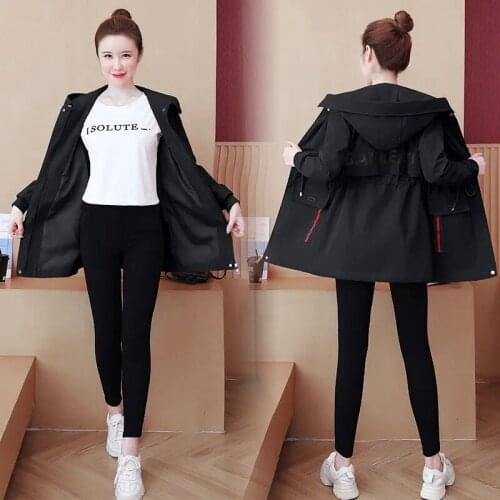 Women Windbreaker Spring 2021 New Korean Style Fashion Slim Slim Mid-length Hooded Loose Student Spring Autumn Jacket Commute D3