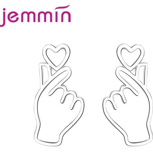 Stylish Graceful Delicate Love Gesture Stud Earrings For Women Girl Lady Fashion Jewelry Gift Design 925 Sterling Silver