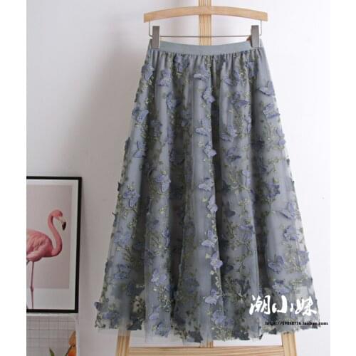 3D butterfly mesh skirts women fashion embroidery buttefly skirts woman korean long mesh skirts