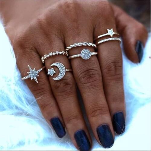 Modyle 7 Styles Vintage Gold Color Knuckle Rings Set for Women Punk Star Moon Midi Finger Rings Female Turkish Boho Jewelry