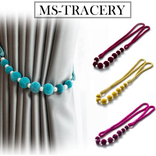 Modern and Simple Velvet Beads with Crystal Beads Curtain Decoration Accessories Free Drilling Installation Curtain Buckle Rope