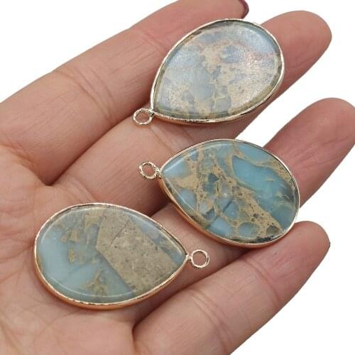 1pc Natural Gem Stone Pendants Water Drop Reiki Heal Gold-plated Earring Crystal for Jewelry Making DIY Necklace Earrings