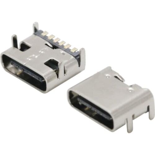 10PCS USB 3.1 Type C 6Pin Female SMT Socket Connector For PCB Design DIY High Current Charging