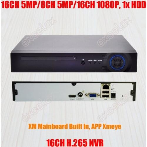 16 Channel H.265 Network Video Recorder NVR 1x HDD for 16CH 8CH 5MP 4MP 3MP 2MP Security IP Camera P2P ONVIF Mobile APP Xmeye