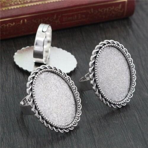 18x25mm 5pcs Antique Silver Plated Brass Oval Adjustable Ring Settings Blank/Base,Fit 18x25mm Glass Cabochons J4-22
