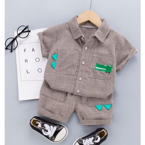Toddler Baby Boys/Girls Sets 2021 Summer Children Clothing Sets for Kids Cotton Lattice Shirt+Shorts 2pc Outfit Infant Clothes