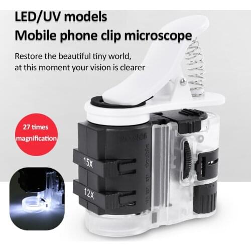 7-27X Adjustable Microscope Magnifying with LEDand UV Light Pocket Jewelry Magnifier Jeweler Loupe Zoom Tool Cellphone Magnifier