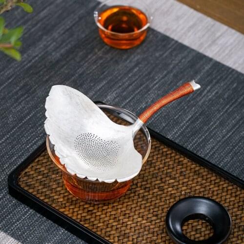 Ag999 Sterling Silver Tea Mesh Infuser Sphere Strainer Handmade Ginkgo Leaf Tea Filter Locking Spice Kitchen Tools