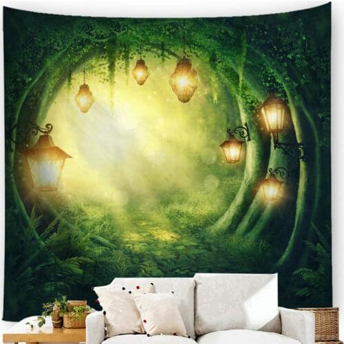 Large Size Wall Tapestry Fantasy Forest Fairy Tale World Wall Hanging Art Carpet Blanket Yoga Mat Decoration Green Tapestry