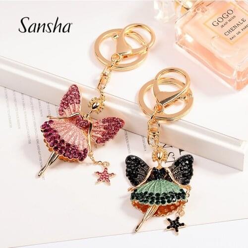 Sansha Ballet Dancer Keychain Burgundy Pink White Indigo Green Key Rings Bling Bling Angel KRAG Keychain