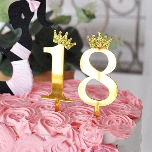 0-9 number cake topper golden silver crown acrylic number birthday party cake insert cake decoration wedding cake dessert decora