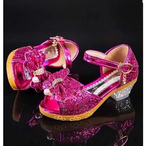 LZH Childrens Shoes 2020 New Autumn Casual Glitter Bowknot Children High Heel Girls Shoes Fashion Princess Dance Party Sandals