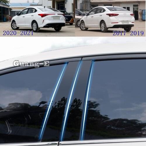 For Hyundai Reina Verna 2017-2021 Car PC Material Pillar Post Cover Door Trim Window Piano Black Molding Sticker Plate 8pcs