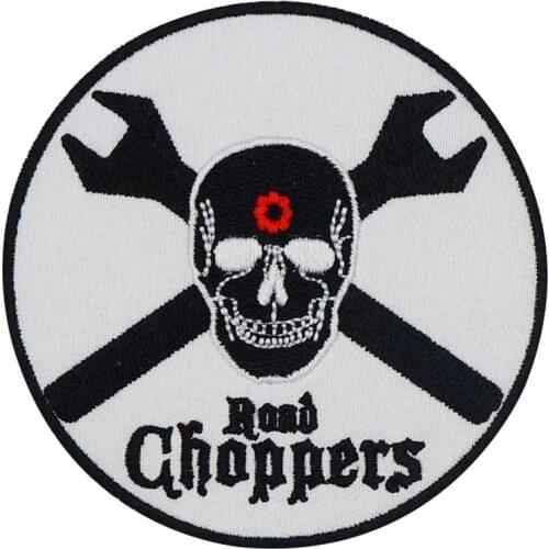 ROAD CHOPPERS SKULL Embroidered Applique Sewing Label punk biker Patches Clothes Stickers Apparel Accessories Badge