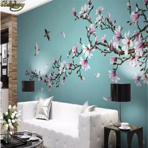 Beibehang Custom Photo Wallpaper Mural Magnolia Hand-painted Mebi Flower Bird New Chinese style Wall Decorative painting