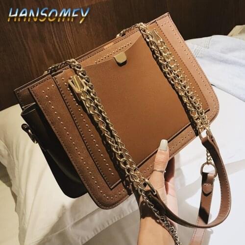 HANSOMFY 2019New European and American style fashion female bag PU leather handbag rivet chain shoulder Messenger bag LD-53