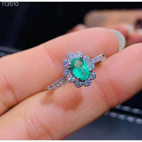 S925 silver Natural green Emerald gem ring natural gemstone ring Luxurious round Flower woman girl wedding gift fine jewelry