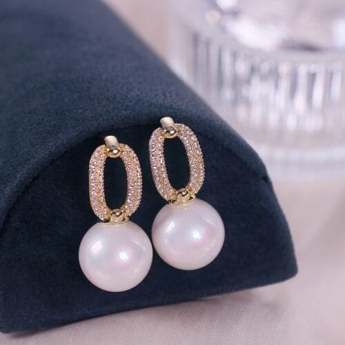 Korea Trendy Zircon Stone Crystal Stud Earrings for Women Elegant Round Imitation Pearl Earrings Brincos Wedding Jewelry Gift