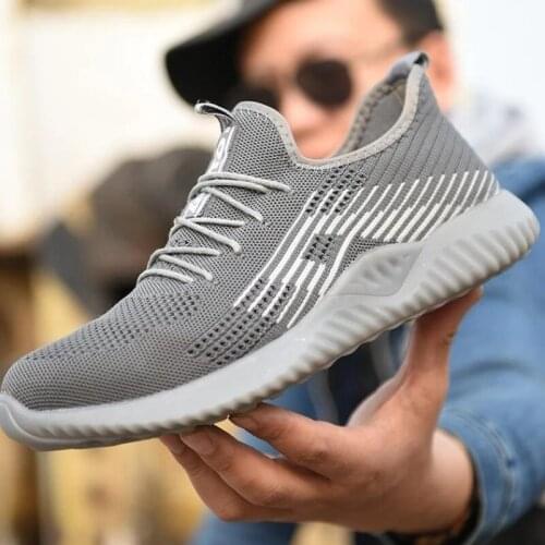 Men Safety Steel Toe Shoes Mens Air Mesh Fashion Puncture-Proof Boots Lightweight Summer Breathable Work Sneakers Shoe Male
