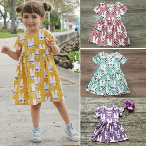 Summer Toddler Baby Kids Girl Casual Dress Easter Rabbit Bunny Tutu Dress Party Clothes Cotume