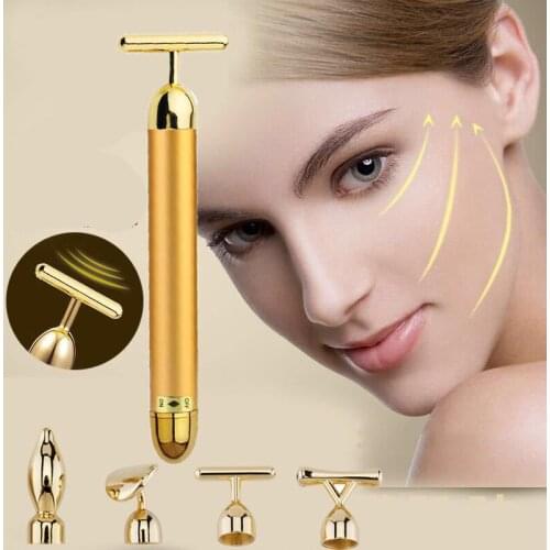 4 In 1 24k Gold Beauty Bar Face Massage Stick Replaceable Head Facial Massager Face Lifting Tool Anti Wrinkle Skin Firming Bar