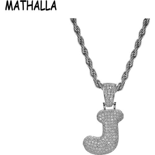 MATHALLA Bubble Letter AAA + Cubic Zircon Pendant and Necklace Mens Hip Hop Jewelry Fashion Gift