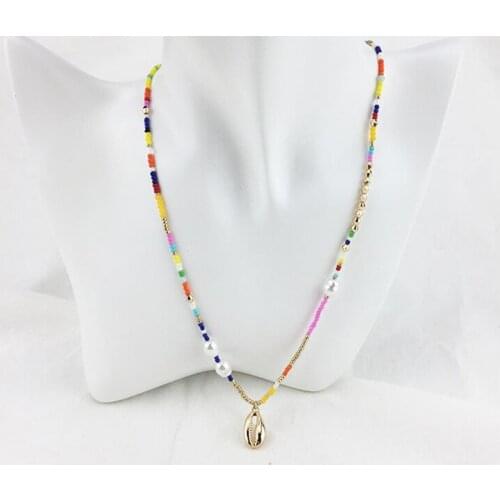 Fashion Bohemian Beach Style Necklace Colorful Glazed Rice Bead Simple Pearl Pendant For Woman Jewelry