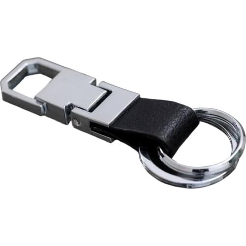 1pc Double Rings Mans Keychains Men Porte Clef Leather Key Chains Silver Color Car Bag Pendant Keyring Holder Gift Fine Jewelry