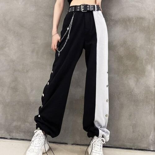 New Women Fashion Contrast Cargo Pant Female Elastic Waist Wide Leg Trousers Ladies Korean Streetwear Pant Plus Size Vintage Y2K