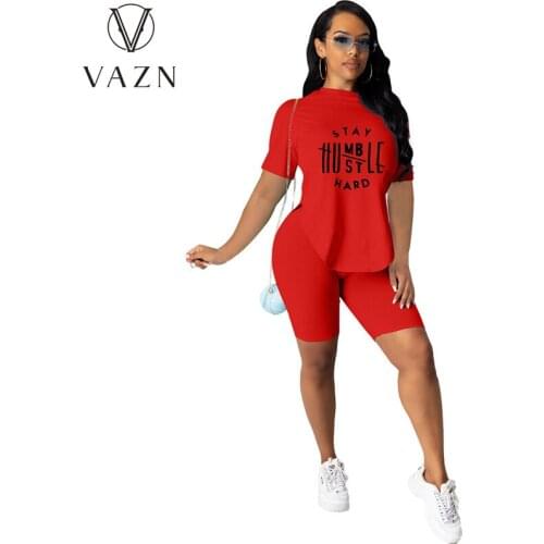VAZN 2021 Hot Popular Letter Tracksuits Energy Daily Free Casual Tracksuits Young Short Sleeve Knee Length Women 2 Piece Set