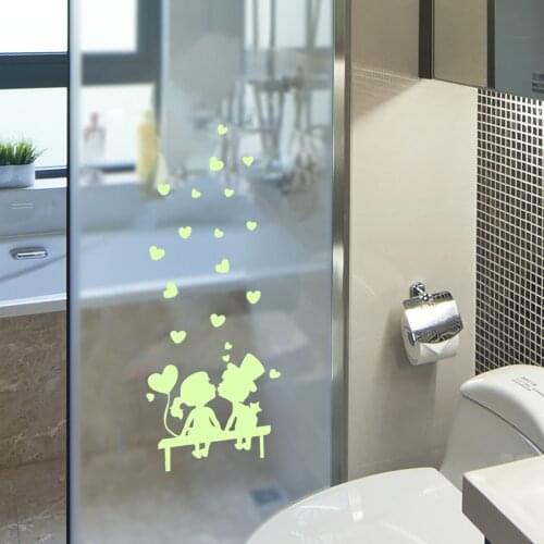 Cartoon Boy Girl Love Heart Wall Sticker For Kids Children Rooms Art Mural Home Decor Glow In The Dark Peel & Stick Wallpaper