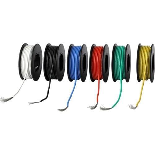 6-10m Soft Silicone Insulator UL3132 22 AWG Electrical Wire Tinned Copper Stranded Hook-up Wire 300V 6 Colors for DIY Toys Lamp